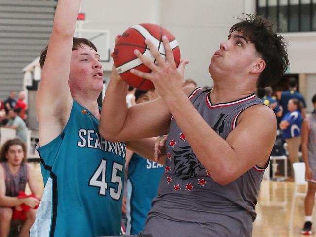 Basketball QLD U18 State Championships 2024. Mens North Gold Coast Seahawks V Red City (grey). Picture Glenn Hampson