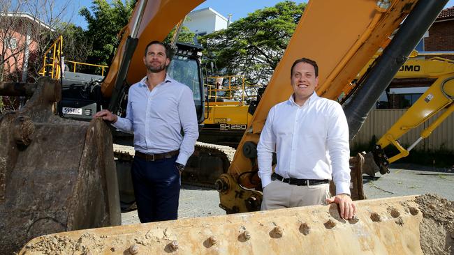 Developers Brook Monahan and Paul Pellegrino at The Eminence site on McLachlan St in Fortitude Valley. Picture: AAP/David Clark