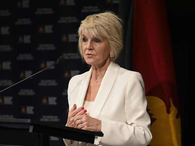 CANBERRA, AUSTRALIA, NewsWire Photos. FEBRUARY 8, 2024: ANU chancellor Julie Bishop introduces James Marape, the Prime Minister of Papua New Guinea to deliver an address at The Australian National University in Canberra. Picture: NCA NewsWire / Martin Ollman