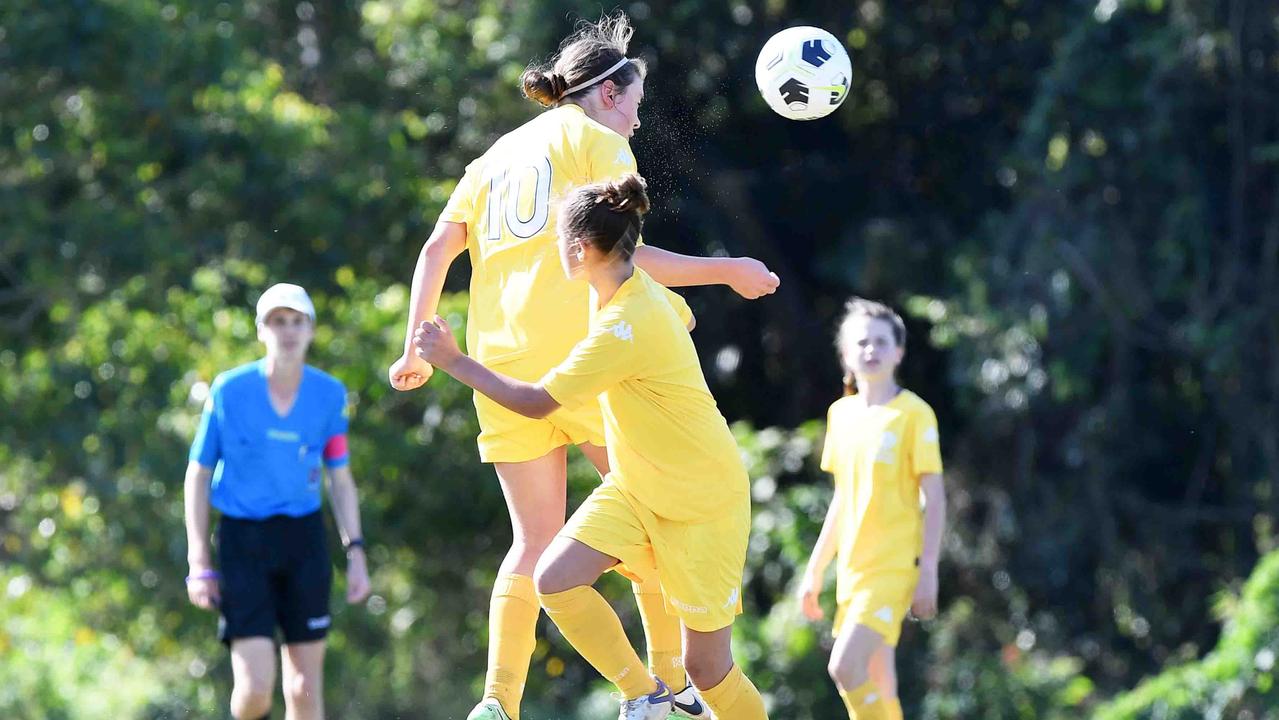 Football Queensland Community Cup carnival, Maroochydore. U13-14 girls, Sunshine Coast V Darling Downs. Picture: Patrick Woods.