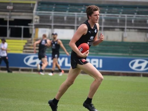 Fraser Phillips at Carlton training in 2020. He kicked five goals for Mt Eliza on Saturday. Picture: Facebook