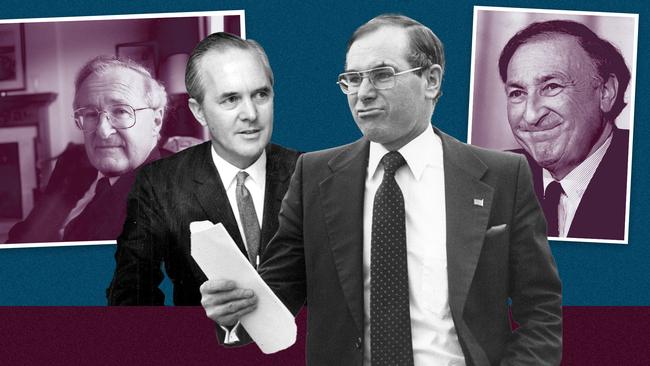The 1982 Martin Place-Canberra standoff: (left to right) Treasury secretary John Stone, RBA governor Harry Knight, treasurer John Howard and Knight’s successor Robert Johnston.