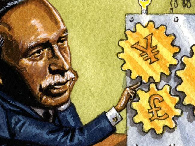 Caricature illustration by Paul Newman of economist John Maynard Keynes.