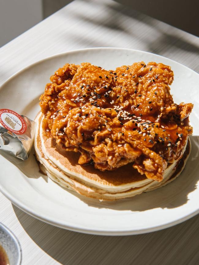 Hot cakes with Korean Fried Chicken. Picture: Jiwon Kim