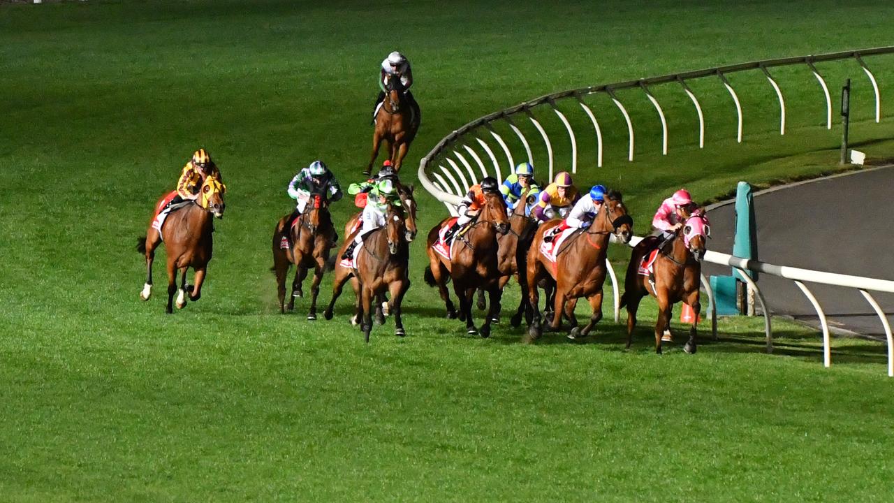 MELBOURNE, AUSTRALIA - OCTOBER 27:  Craig Williams riding Mile High (outside leader) winning Race 5,  during Manikato Stakes Night at Moonee Valley Racecourse on October 27, 2017 in Melbourne, Australia.  (Photo by Vince Caligiuri/Getty Images)