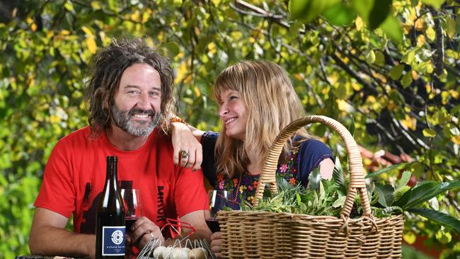 Taras Ochota with his wife Amber at their Basket Range home. Photo: Naomi Jellicoe