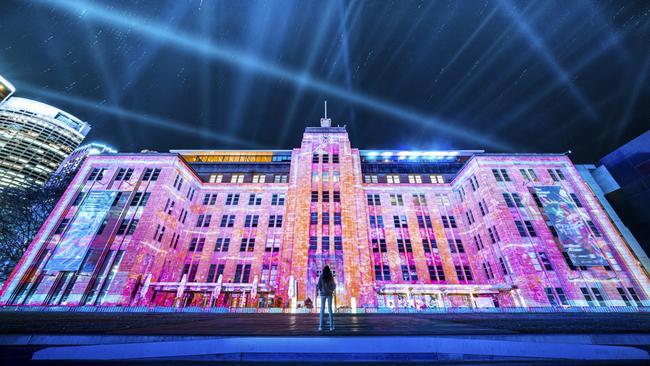 The MCA used as a canvas for the Let Me Down light projection during Vivid 2019. Picture: Demas Rusli