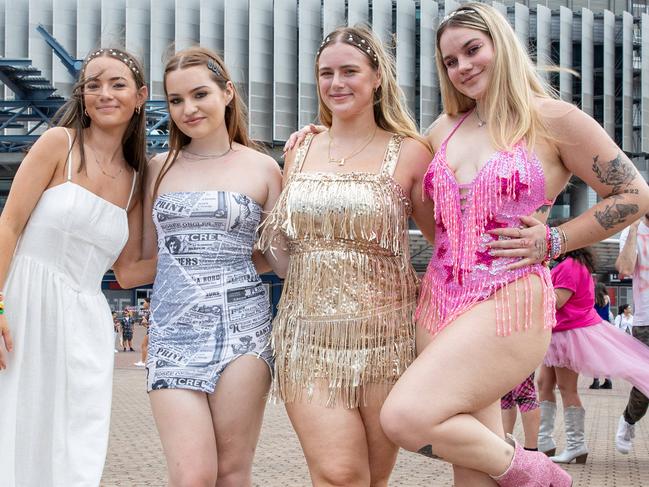 SYDNEY, AUSTRALIA - Daily Telegraph Photos February 26, 2024: Talia, Ebony, Chloe and Abbie at Taylor Swift's The Eras Tour concert held at Accor Stadium in Sydney. Picture: Christian Gilles