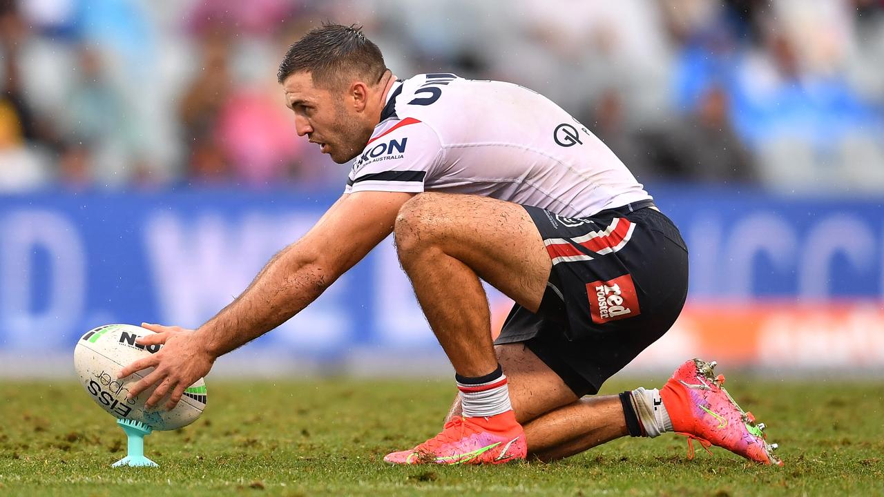 James Tedesco’s goalkicking prompted a text from Joey Johns to the Roosters superstar.