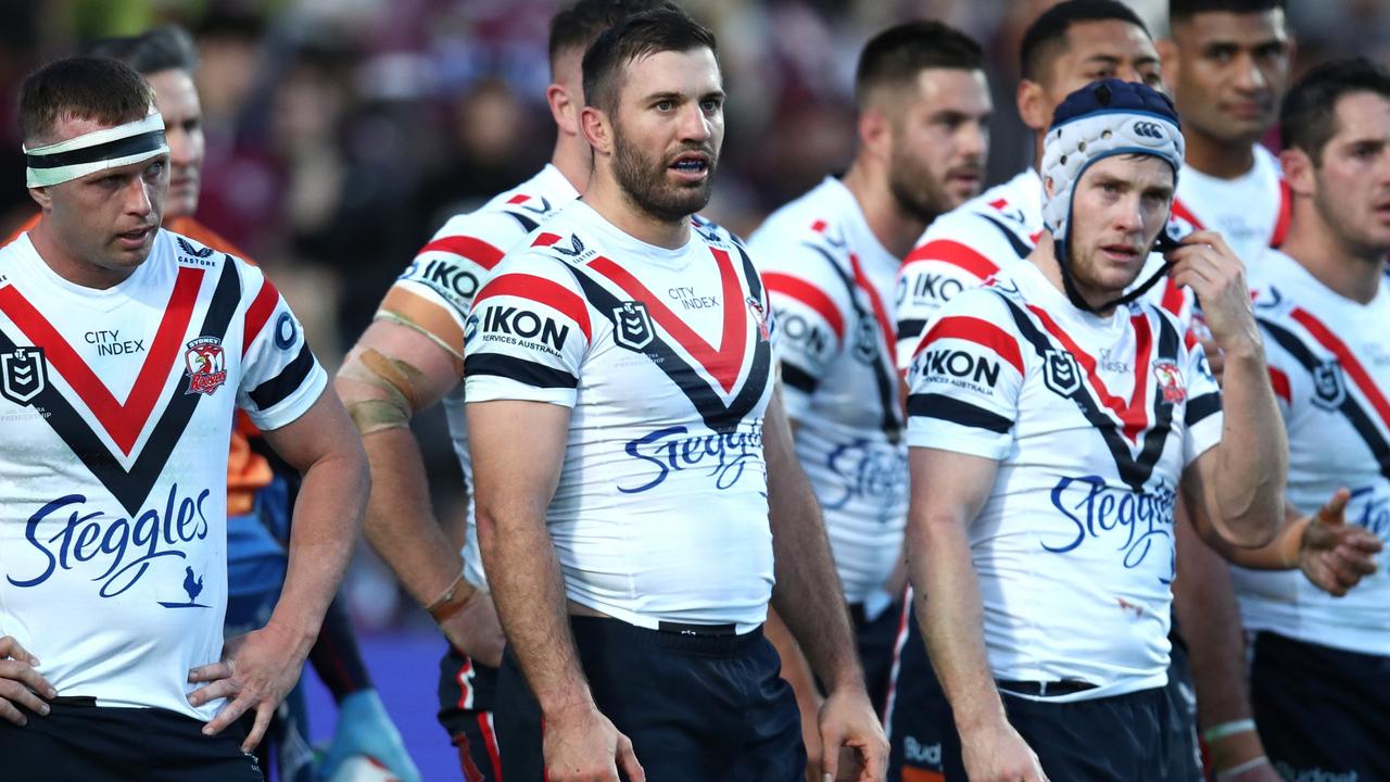 SYDNEY, AUSTRALIA - JULY 02: James Tedesco of the Roosters looks on during the round 18 NRL match between Manly Sea Eagles and Sydney Roosters at 4 Pines Park on July 02, 2023 in Sydney, Australia. (Photo by Jason McCawley/Getty Images)