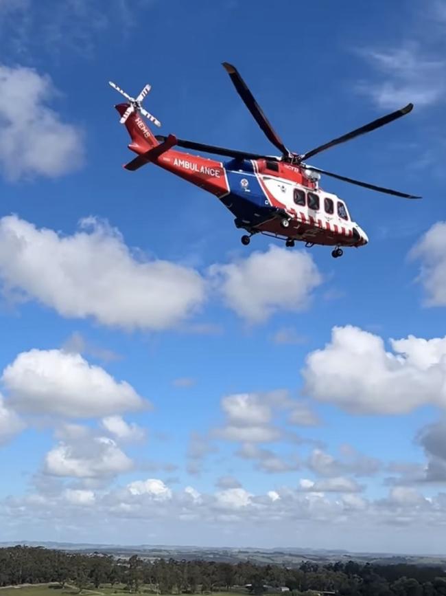 An air ambulance was dispatched to the Leongatha property on Tuesday afternoon. Picture: Facebook/Eye Watch - Bass Coast Police Service Area