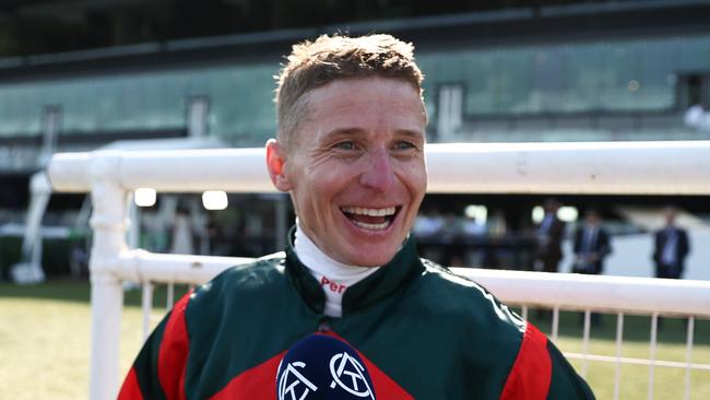 James McDonald was all smiles after riding Lady Shenandoah to a heart stopping victory in the Surround Stakes Picture: Jeremy Ng/Getty Images