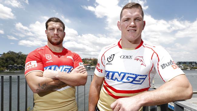 Jarred Wallace and Tom Gilbert pictured for the first time as a Dolphin, Brisbane Powerhouse, Brisbane 11th November 2022.  The Dolphins join the NRL for the 2023 season.  (Image/Josh Woning)