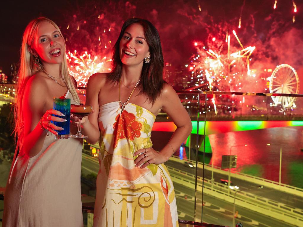 Lucy Evans and Ally West at the WET Deck at W Brisbane. Picture: Adam Head