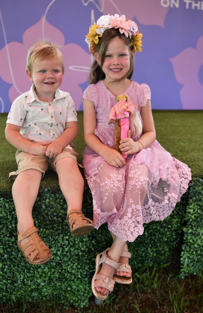 Ryker Lockwood, 2, and Skarlett Lockwood, 5, at the Chief Minister's Cup Day at the Darwin Turf Club on Saturday, July 15.