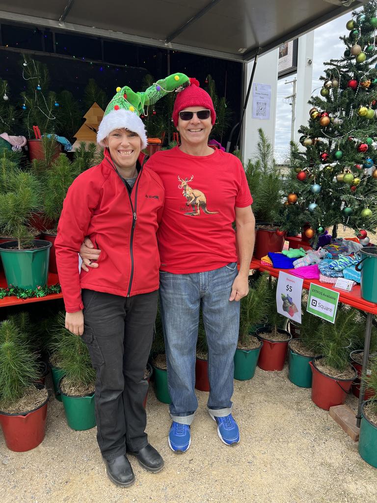 Snowy Christmas Tree's Andrew and Clare, whose name is inspired by their snow-white Alpaca, Snowy at Snowflakes in Stanthorpe on Saturday, July 1 2023. Photo: Jessica Klein