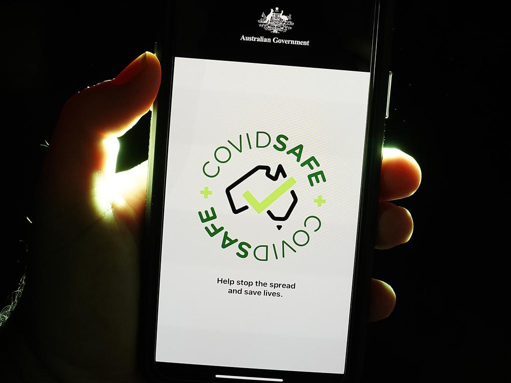 An iPhone device displays the COVIDSafe app released by the Australian government. Picture: AAP Image/Dave Hunt