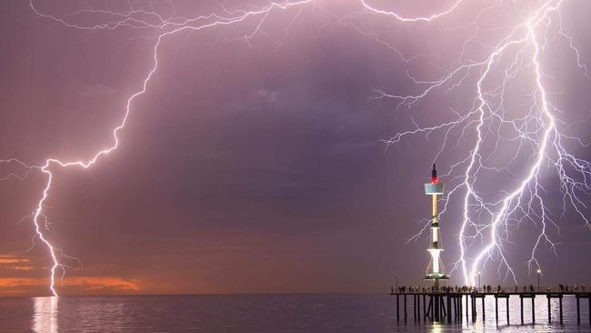 Lightning over Brighton on Friday night. Photo: Paul Cavanagh