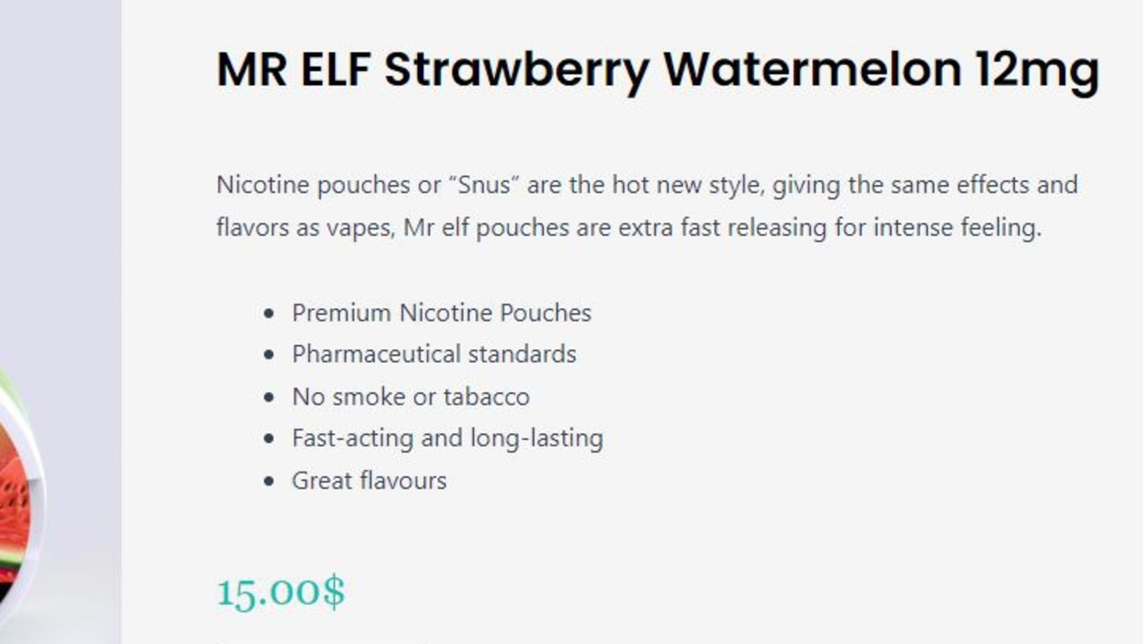 A Snuss website advertising nicotine pouches as “hot new style” for vape users. Photo: supplied