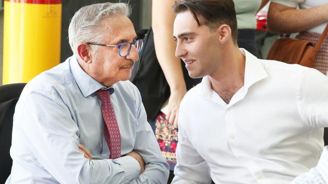 Winners are grinners at the council candidate barrier draw at the AEC office at Arundel for the upcoming Gold coast City Council election.  Eddy Sarroff and son Edward Sarroff at the draw. Picture Glenn Hampson