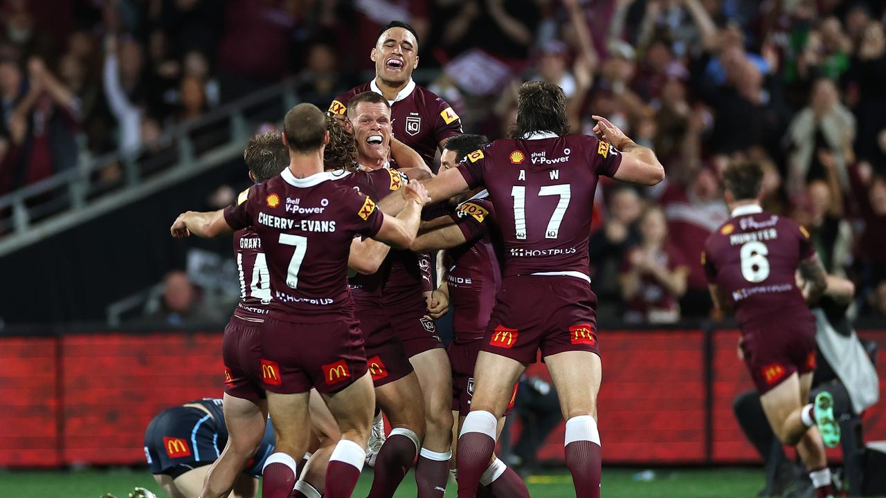 Queensland players celebrate winning Origin 1. Picture: Cameron Spencer/Getty Images