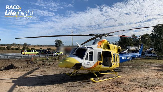 A woman in her 20s was airlifted to Brisbane after a small car and a semi-trailer collided at a Bauple intersection on the Bruce Highway on July 10.