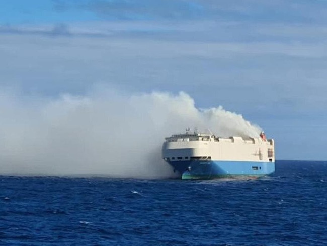 Felicity Ace car carrier on fire. Picture: Marinha Portuguesa