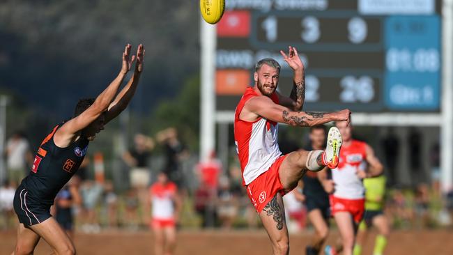 Ex-Port Adelaide big man Peter Ladhams was a solid contributor in attack and the ruck for the Swans. Picture: Mark Jesser