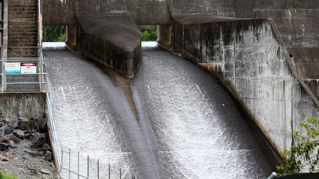 Enoggera Dam is one of eight dams operated by SEQ Water that is currently spilling. Picture: David Clark