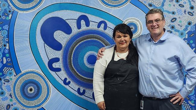 Grafton’s Kim Healey with Member for Clarence Richie Williams in her Grafton studio with Ngurra Jagun.