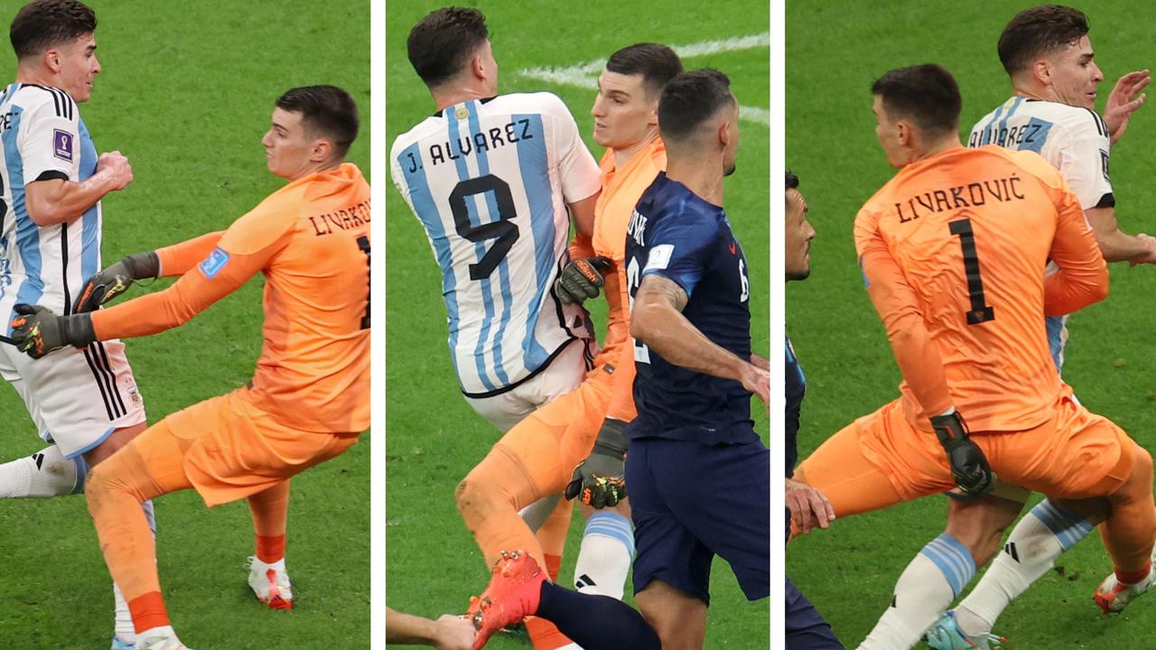 Julian Alvarez was awarded a penalty after a collision with Croatia's goalkeeper. Picture: Getty