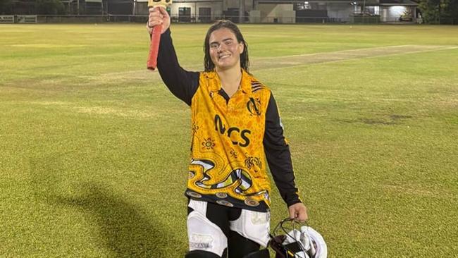 Kate Sherriff scored an unbeaten 101* runs at number one in Rd 2 of the DDCC Women's Div 1 T20 competition, 2025. Picture: Nightcliff Cricket Club Facebook