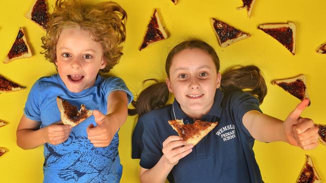 Hamish and Lila give the Blend 17 Vegemite the thumbs up. Picture: Tony Gough