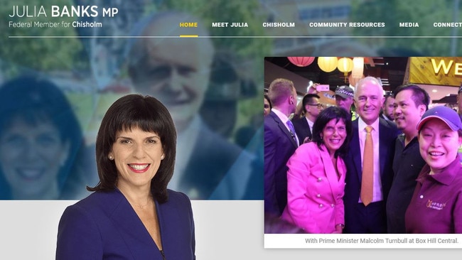 What Julia Banks' website looks like now.