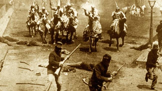 History: A still from the 1915 film Birth of a Nation. Public domain image