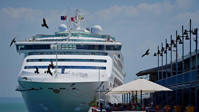 A cruise ship docked at Fort Hill Wharf in Darwin.