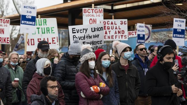 Striking Kellogg workers gathered in Battle Creek, Michigan, earlier this month. Picture: Bloomberg