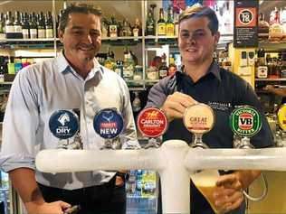 LET THE BEERS FLOW: Nationals candidate for Cowper Patrick Conaghan (left) will be behind the bar at the Hoey Moey tonight. Picture: Facebook