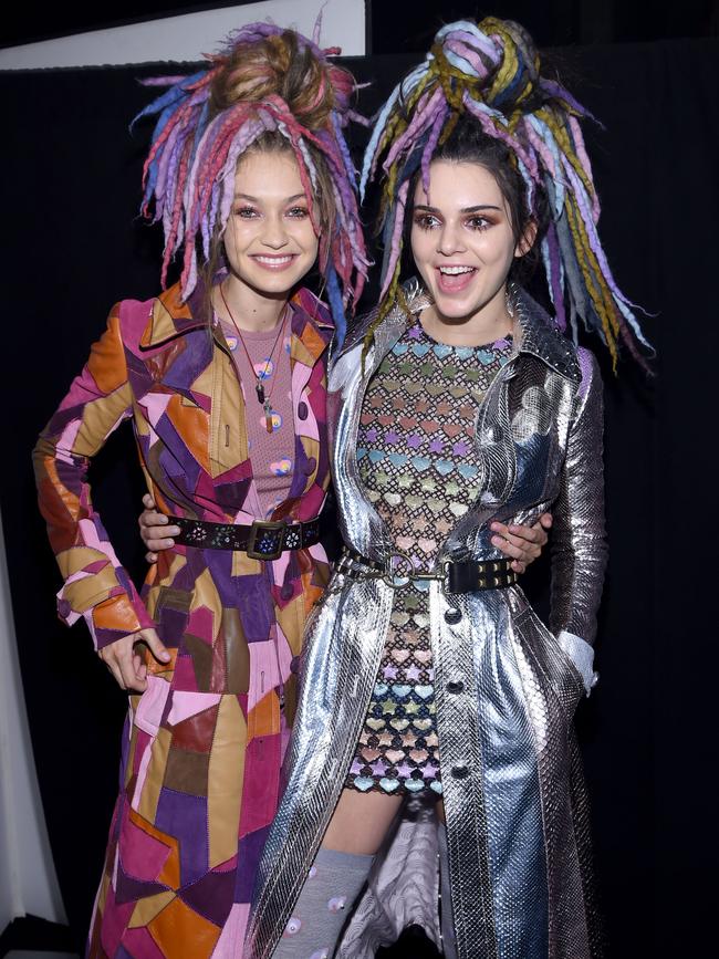 Bella Hadid and Kendall Jenner pose backstage at the Marc Jacobs Spring 2017 fashion show during on September 15, 2016. Picture: Getty