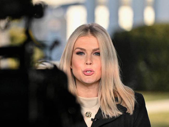 White House Press Secretary Karoline Leavitt speaks during an interview with a local network on the grounds of the White House in Washington, DC, on January 22, 2025. (Photo by ROBERTO SCHMIDT / AFP)