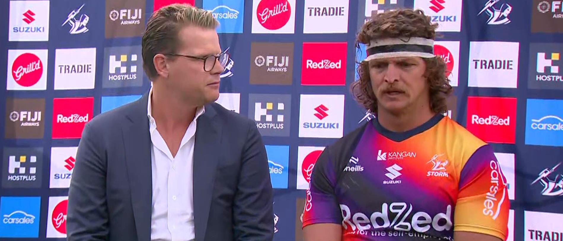 Nick Cummins was unveiled as the Melbourne Storm's latest signing in a bizarre publicity stunt. Picture: Supplied