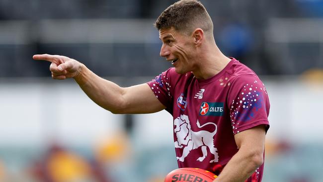 BRISBANE, AUSTRALIA - AUG 11: Dayne Zorko of the Lions warms up prior to the 2024 AFL Round 22 match between the Brisbane Lions and the GWS GIANTS at The Gabba on August 11, 2024 in Brisbane, Australia. (Photo by Russell Freeman/AFL Photos via Getty Images)