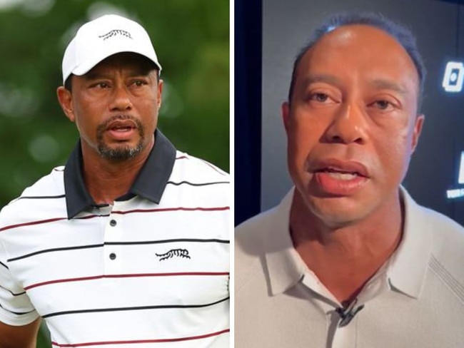 Tiger Woods at the PGA Championship and in a recent social video. Photos: Getty Images/Twitter