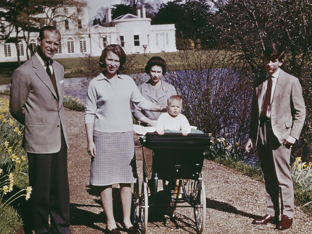 Queen Elizabeth II and Prince Philip, Duke of Edinburgh and their children at Windsor on the Queen's 39th birthday, April 1965. Left to right: Prince Philip, Princess Anne, Queen Elizabeth, Prince Edward and Prince Charles. Picture: Fox Photos/Hulton Archive/Getty Images