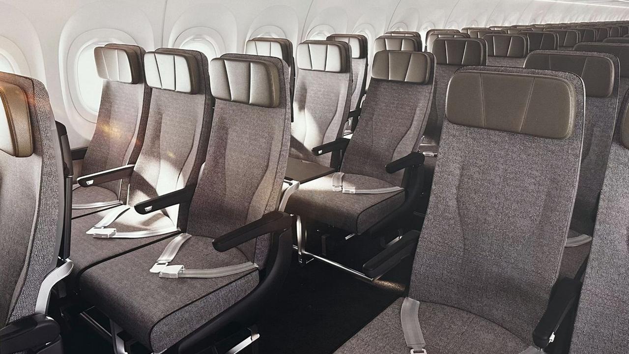 Inside a Qantas A321XLR which will be used on domestic and international routes.