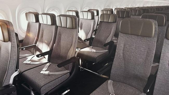 Inside a Qantas A321XLR which will be used on domestic and international routes.