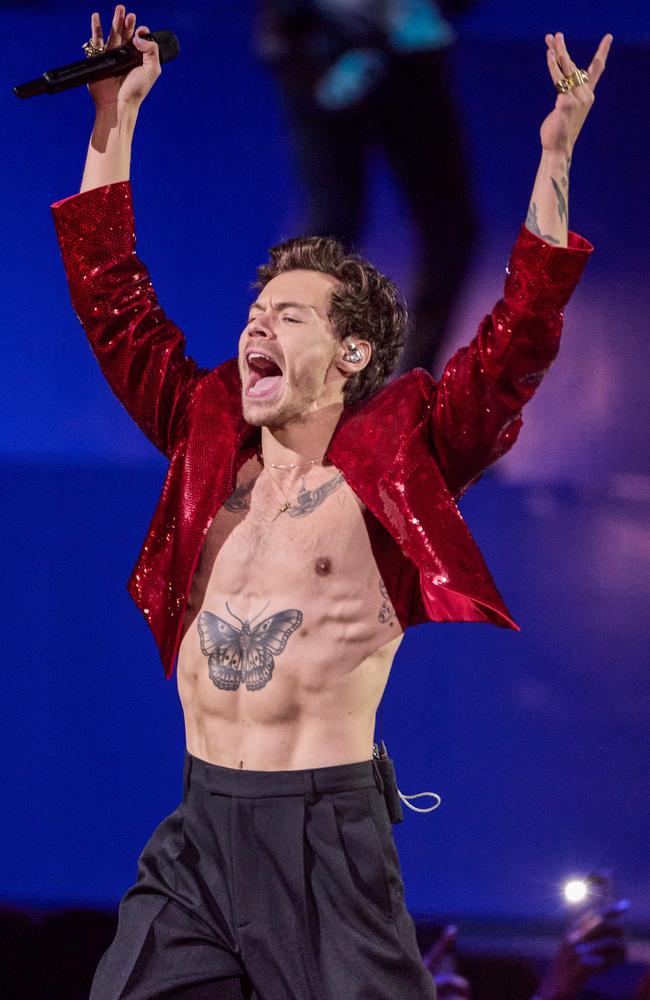 Harry Styles performs on stage during The Brit Awards in February. Picture: Getty Images