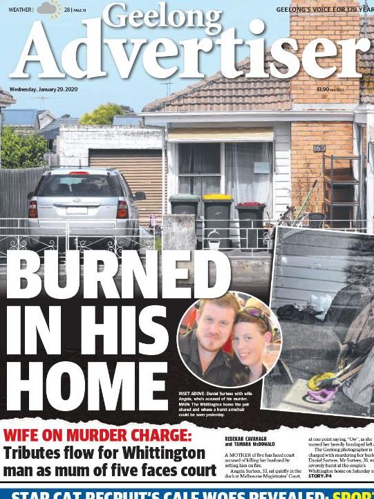 The Geelong Advertiser front page on Januray 29, 2020.