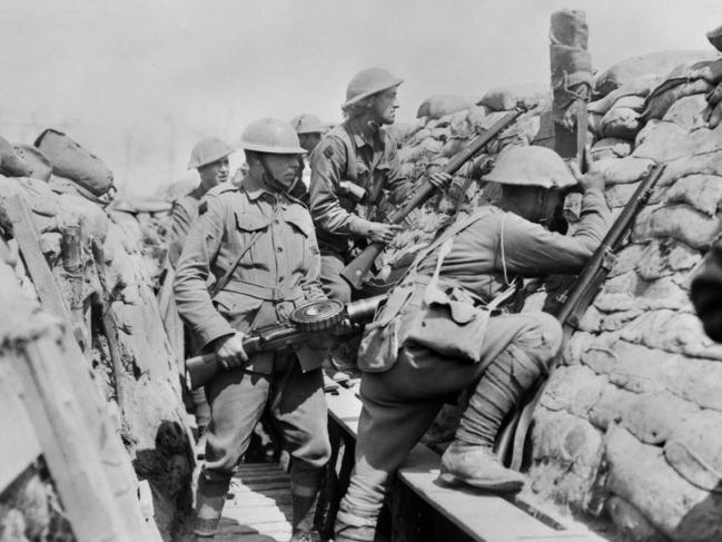 Soldiers waiting to go over the top during the World War I Battle of Pozieres.