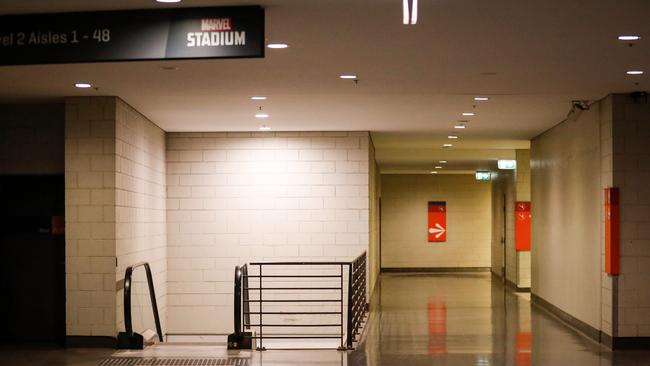 Empty corridors are seen at Melbourne’s Marvel Stadium. Picture: Getty Images